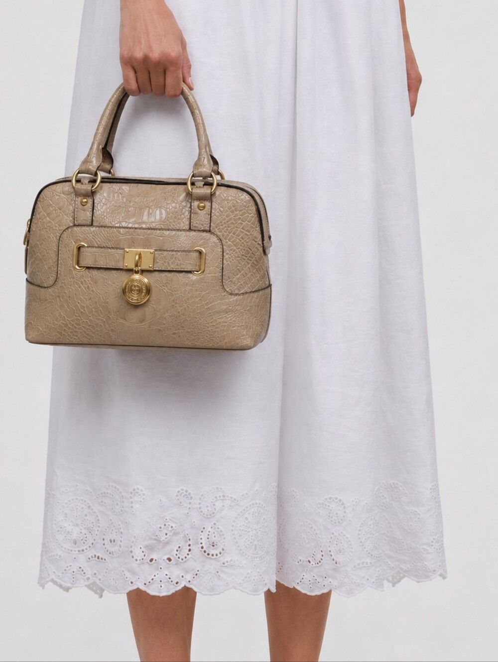 Anne Klein Natural Hued Crocodile Embossed HandBag - Vintage
